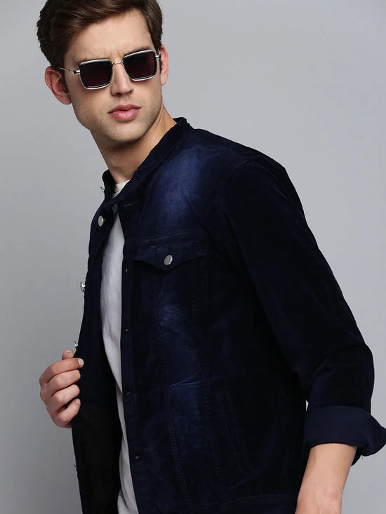 Men Navy Solid Casual Jacket-BSRV-001-1-Navyblue