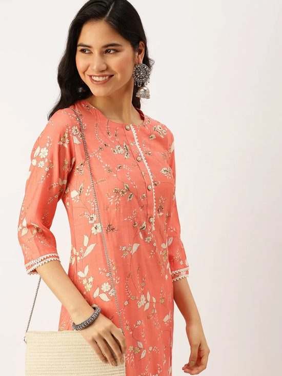 Women's Pink Printed Kurta Sets-GW-2673-Peach