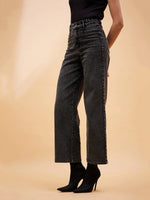 Women Black High Waist Front Dart Jeans