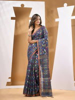 Dark Grey Cotton Blend Handwoven Saree With Paisey Motifs-MA53BCT041400058