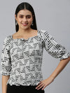 Women's Printed White Top-AE-10275-Whiteblack