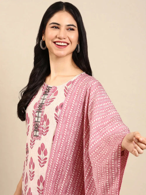 Women's Beige Printed Kurta Set-FS-9689-Cream