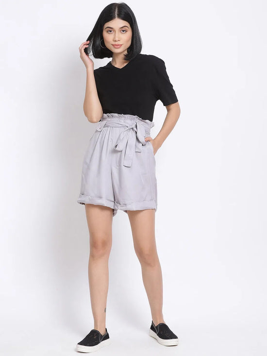 Smoke Grey Paperbag Women's Shorts