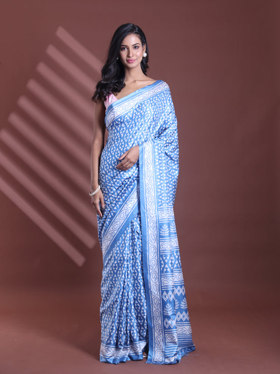 Sapphire Blue Silk Soft Saree With Texture Print-MA60BSL01400065