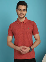 Venitian Men  Pique Matty Cotton Polo Neck Brick Colour All Over Printed T-Shirt