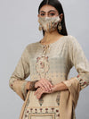 Women's Beige Printed Kurta Sets-RZ9097-Beige