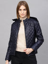 Women Solid Navy Full Sleeve Jacket