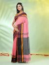 Peach Cotton Saree With Temple Borders-MA66CT43640010