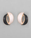 Gold-Plated Korean Style Black And White Studs Earrings-VOJ352