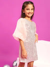 Tales & Stories Girls Peach Polyester Regular Fit Sequins Dress