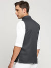 Men Charcoal Mandarin Collar Solid Nehru Jacket-AK-12527-20-Charcoal