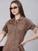 Women Brown Solid Shirt Dress-LT-104-Brown