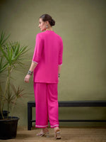 Women Fuchsia Placket Embroidered Shirt With Palazzos