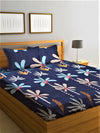 Home Sizzler 144TC Microfibre Navy Blue Double Bedsheet With 2 King Size Pillow Covers-HSDBS004096