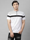 Rigo Grey White Cut & Sew Henley Half Sleeve Cotton T-Shirt