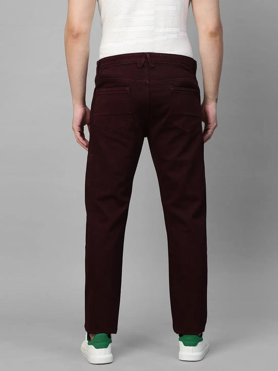 Genips Men's Wine Cotton Stretch Rico Slim Fit Solid Casual Chinos