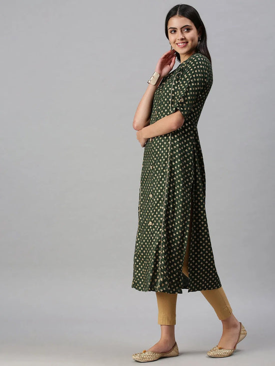 Women's Green Printed Straight Kurta-JC60-Green