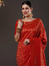 Saree Mall Women's  Blend Red Woven Design Designer Saree With Blouse Piece-14ALEKHA1402