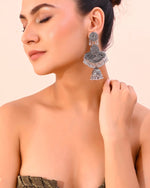 Silver plated Oxidized Contemporary Jhumka Earrings-VOJ374