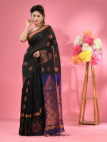 Black Cotton Blend Handwoven Saree With Nakshi Designs-MA51BCT431380013