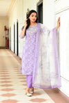 Vaasva Women Lavender Tissue Linen Embroidered Solid Kurta Set With Solid Pants & Printed Dupatta-143-Vaas-Lavender