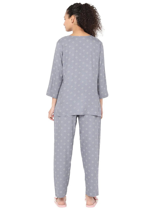 Smarty Pants Women's Cotton Pastel Grey Polka Dot Print Night Suit