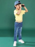 Tales & Stories Blue Solid Denim Joggers For Boys