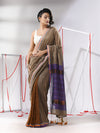 Ecru Cotton Saree With Sequine Work And Zari Stripe Pallu-MA55CT06520125