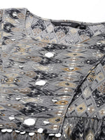 Women's Grey Printed Anarkali Kurta-DF-1364-Greyblack