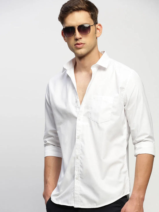 Men White Solid Shirt-RAYMONDSDOBBY-264-White