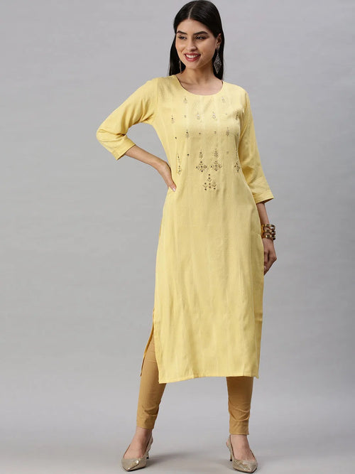 Women's Yellow Striped Straight Kurta-SKC3180-Yellow