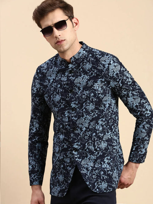 Men Navy Printed Party Blazer-SOBLZ-79-14-Navyblue