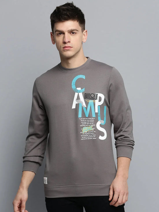 Men Grey Printed Casual Sweatshirt-BP-1437-Grey