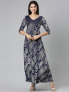 Women Navy Blue Printed Gown Dress-SP-6152-Navyblue