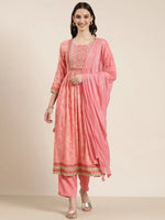 Women Coral Printed Kurta Set-GW-3410-Coral