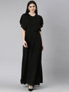 Women Black Solid Gown Dress-TE-9-Black