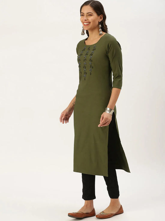 Women's Olive Solid Straight Kurta-SKC-3127-Olive