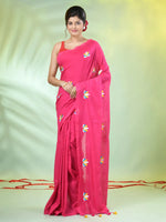 All Over Thread Embroidery Pink Cotton Handspun Saree-MA62CH33660052