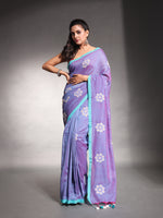 Blue Pure Cotton Soft Saree With Floral Embroidery Work-MA54CT33580095