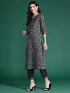 Indo Era Black Printed Straight Kurta Trousers With Dupatta set