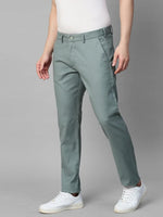 Genips Men's Sea Green Cotton Stretch Caribbean Slim Fit Self Design Trousers