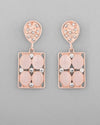 Rose Gold Plated Stone Studded Rectangular Drop Earrings-VOJ365