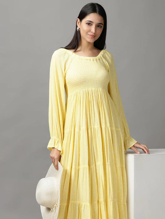 Women's Yellow Polka Dots Fit and Flare Dress-ON-594-Yellow