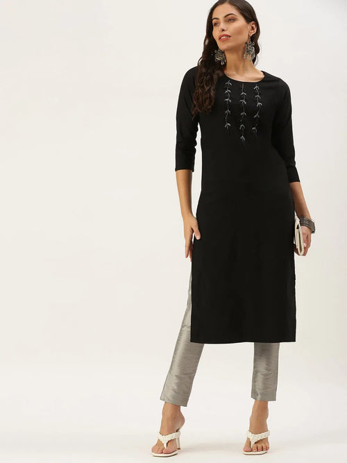 Women's Black Solid Straight Kurta-SKC-3127-Black