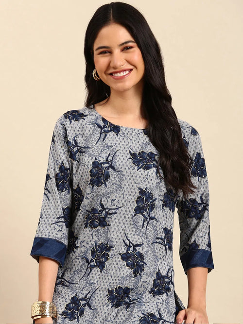 Women's Grey Printed Kurta Set-SKC-909-Grey