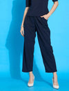 Women Navy Knit Tapered Pants