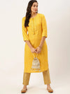 Women's Yellow Printed Straight Kurtas-HO-1430-Yellow