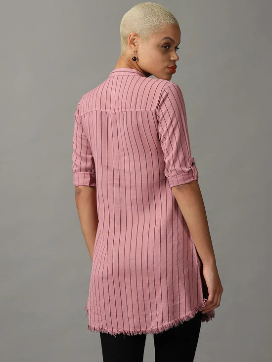 Women's Purple Striped Longline Shirt-AE-444107-Mauve