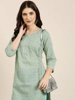 Women Green Striped Straight Kurta-RJF-024-Green