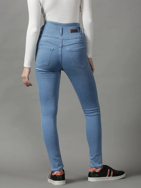 Women's Blue Solid Skinny Fit Denim Jeans-GZ-5284-Blue